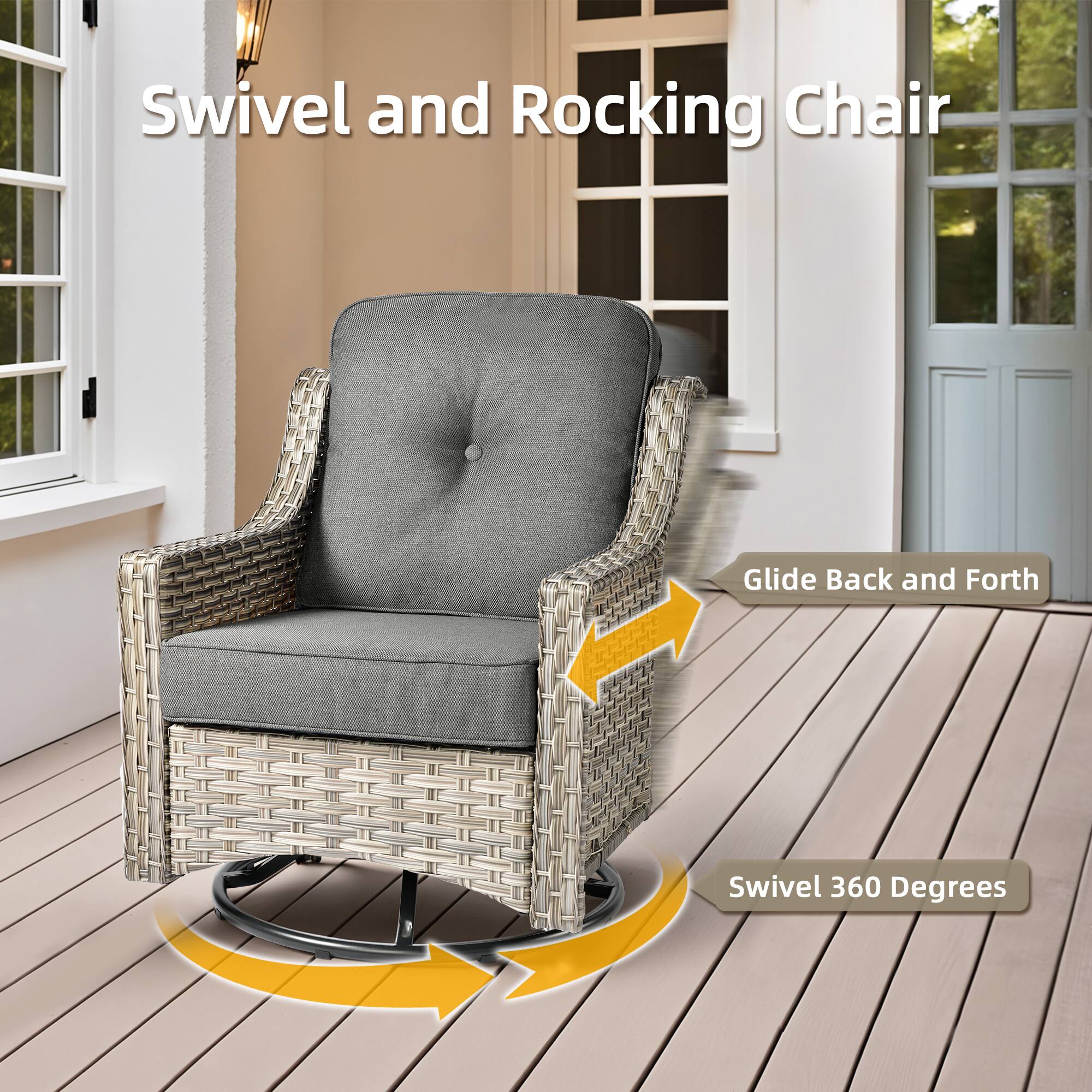 Swivel and Rocking Chair

- Glide Back and Forth
- Swivel 360 Degrees