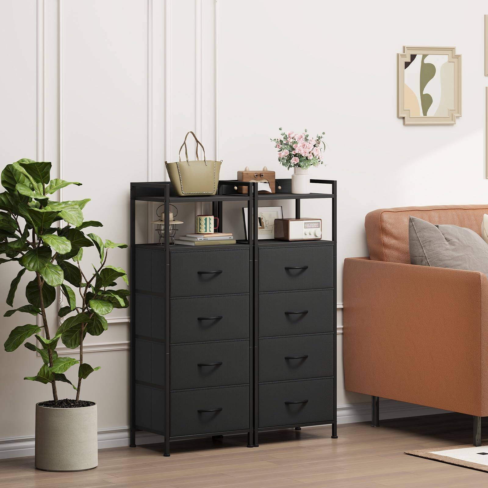 Alt View 1. VEGA AUTOMOTIVE - Night Stand With 4 Drawers Vertical Storage Tower Fabric Dresser For Bedroom Nightstand Bedside Table Furni... - Black.