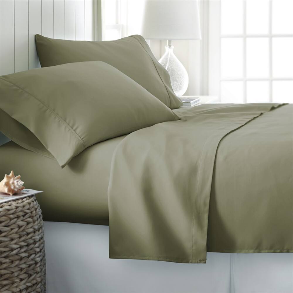 Alt View 1. Plazatex - Plazatex Luxurious Ultra Soft 100% Cotton Moisture Wicking Solid Color 4 Pieces Sheet Set Queen Sage - Sage.