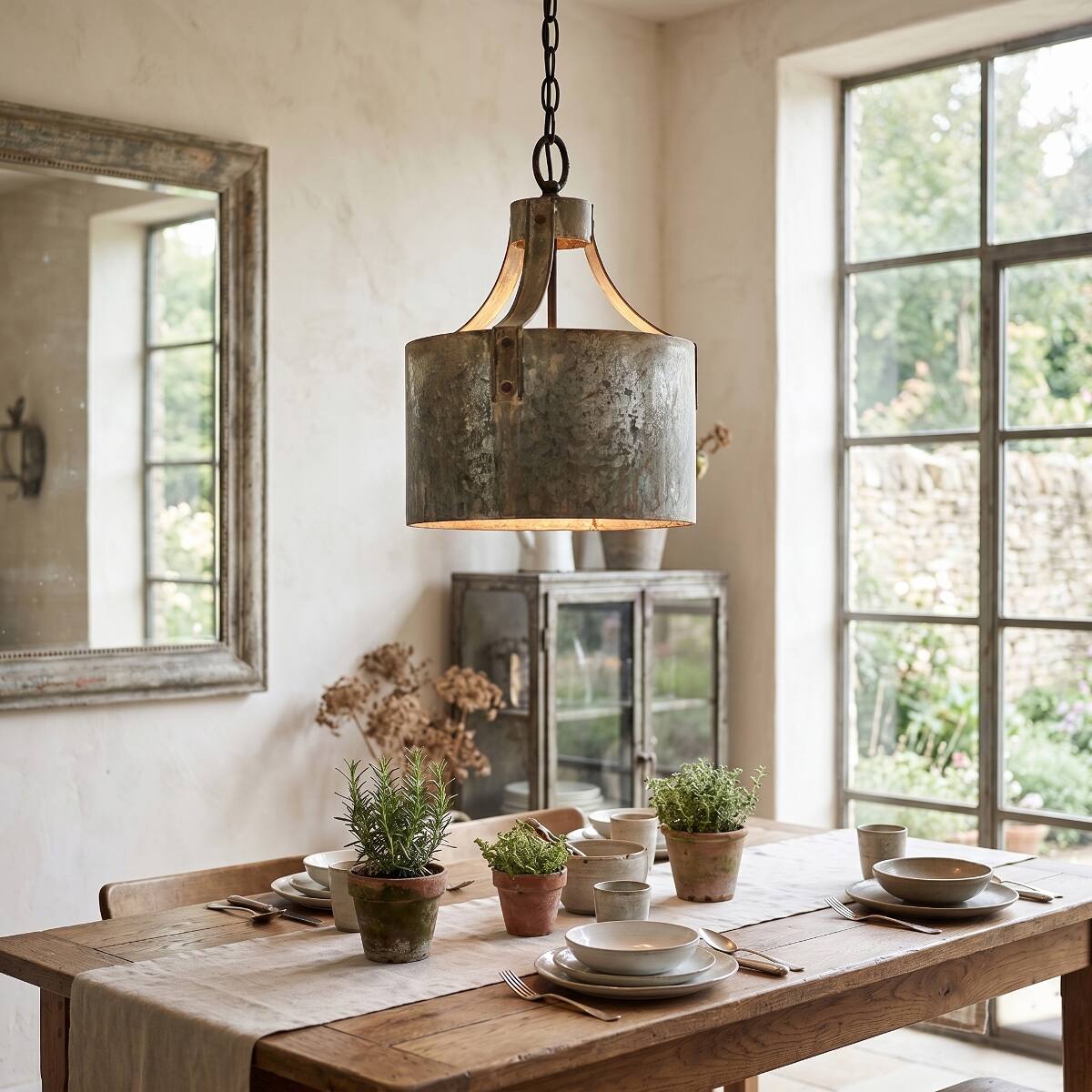 Back. Loheer - Loheer Antique Silver Iron Chandelier, Industrial Farmhouse Pendant Light with Adjustable Chain.