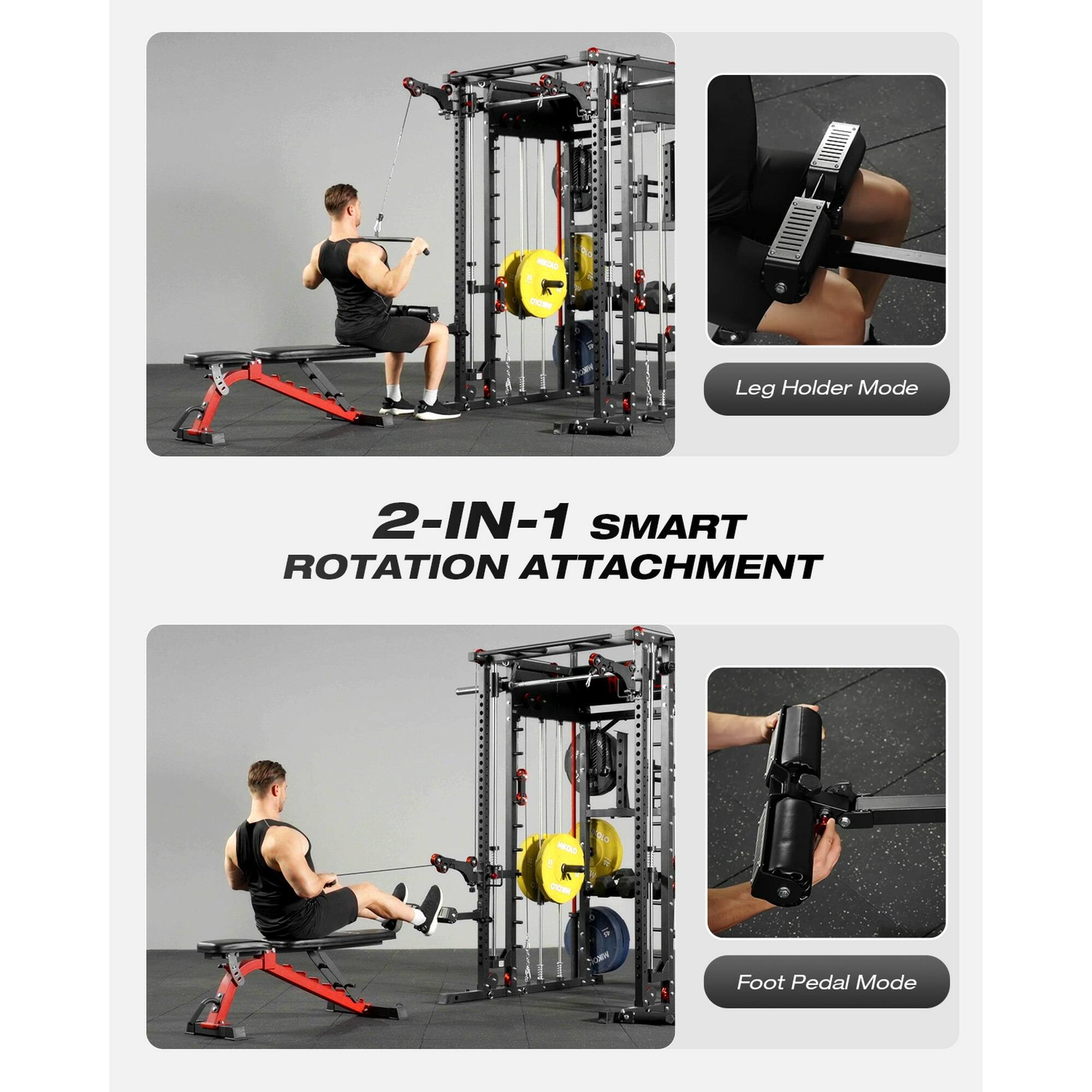 Mikolo Smith Machine Home Gym,Squat Rack with 2:1 Dual Pulley