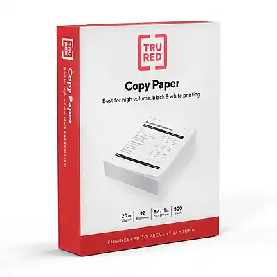 Copy Paper
TRU RED
Best for high volume, black & white printing
20 lb
92 Bright
8.5 x 11 in
500 sheets
Engineered to prevent jamming