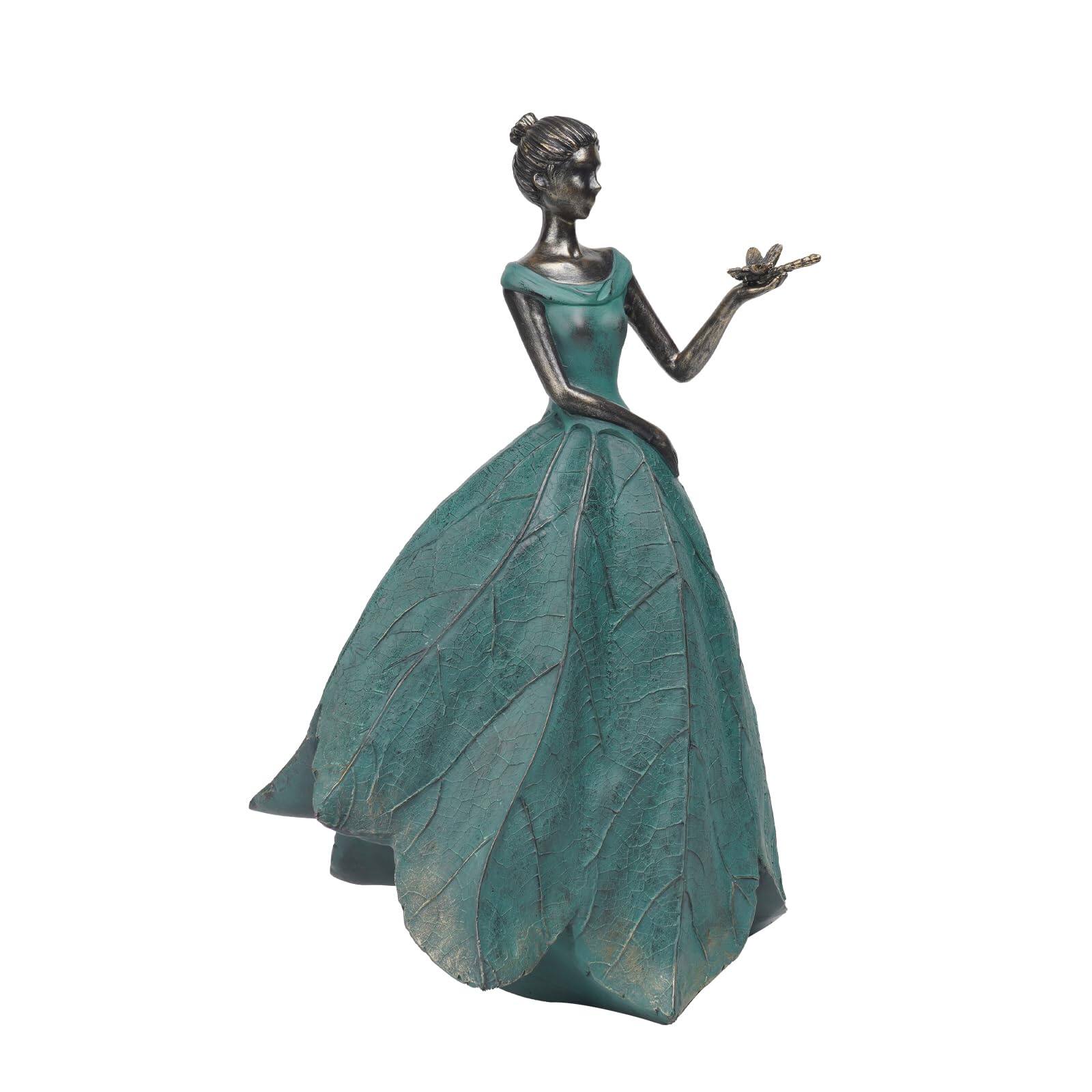 Alchemy Casas - Fairy Statue Collection Home Decoration - Leaf Angel With Dragonfly Decor For Outside Or Inside Rustic Garden