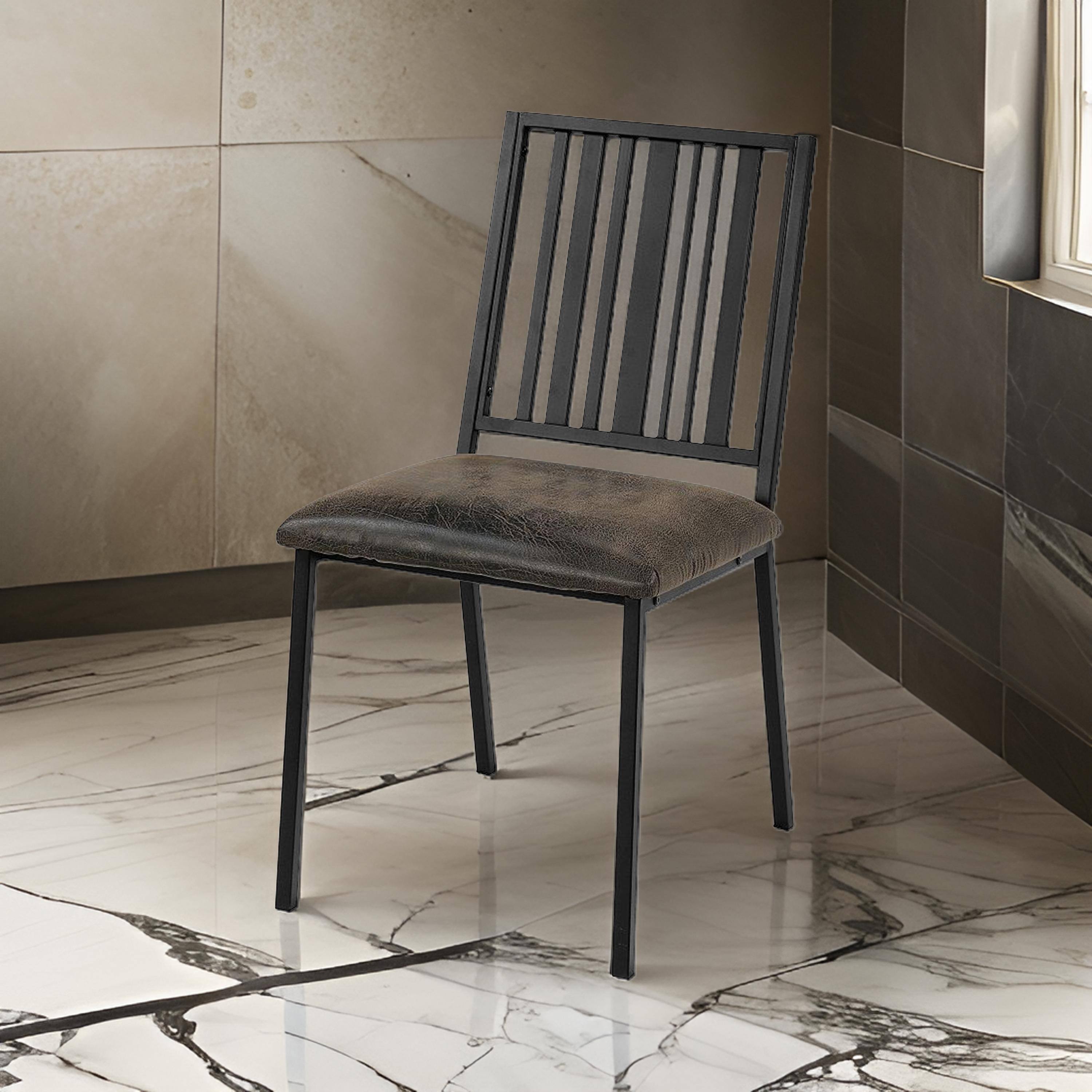 Alt View 5. Manhattan Lane - Nori 24 Inch Side Dining Chair Set of 2, Slatted Back, Faux Leather - Brown, Black.