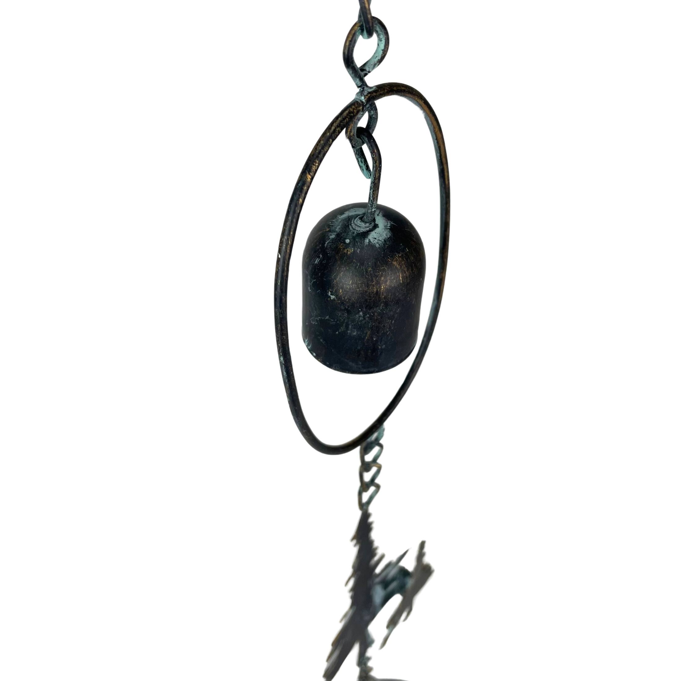 Alt View 7. Things2Die4 - 70" Metal Rain Chain - Forest Trees & Zen Bells, Aged Verdigris, 3.25" Diameter - Black.