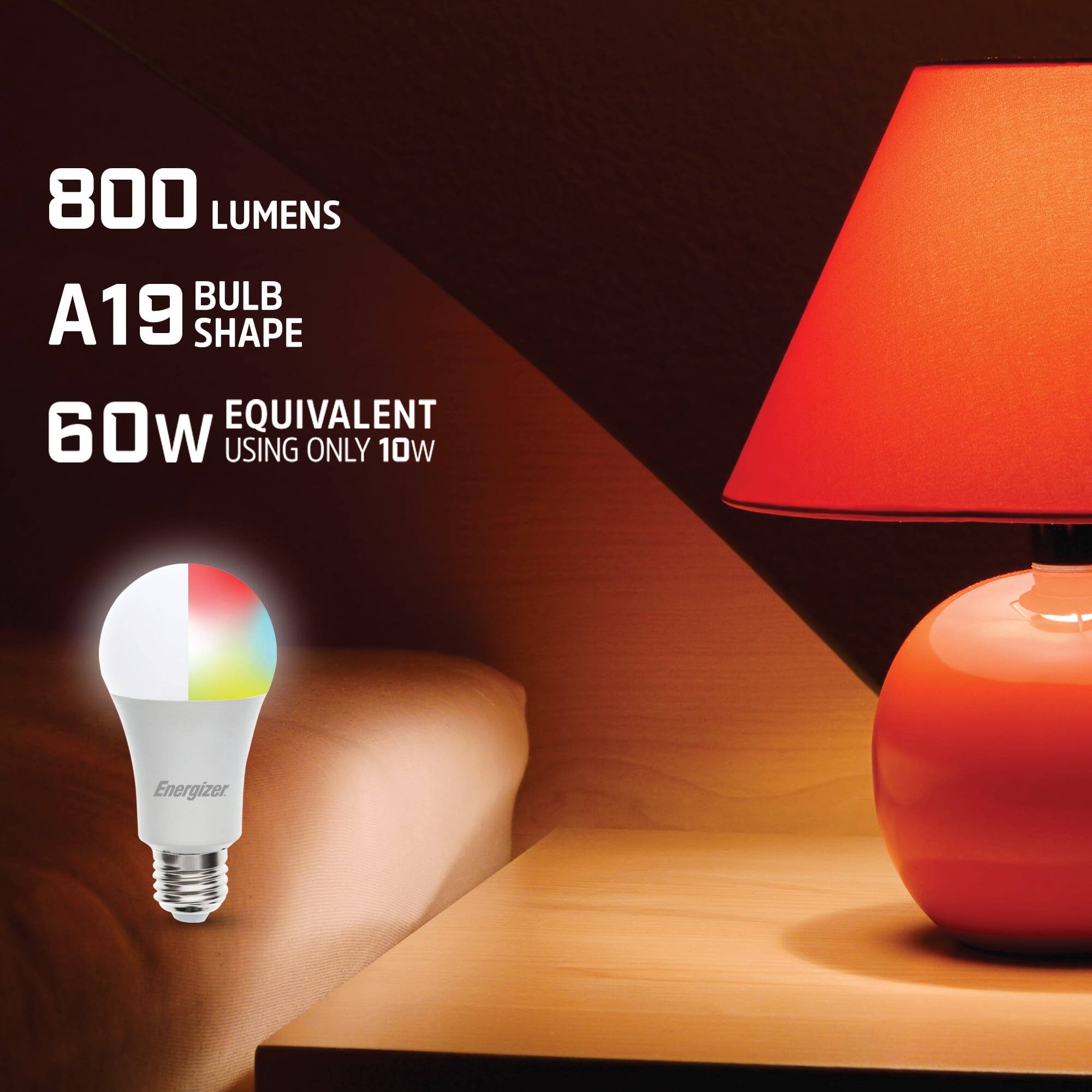 800 LUMENS  
A19 SHAPE  
60W EQUIVALENT USING ONLY 10W  
Energizer