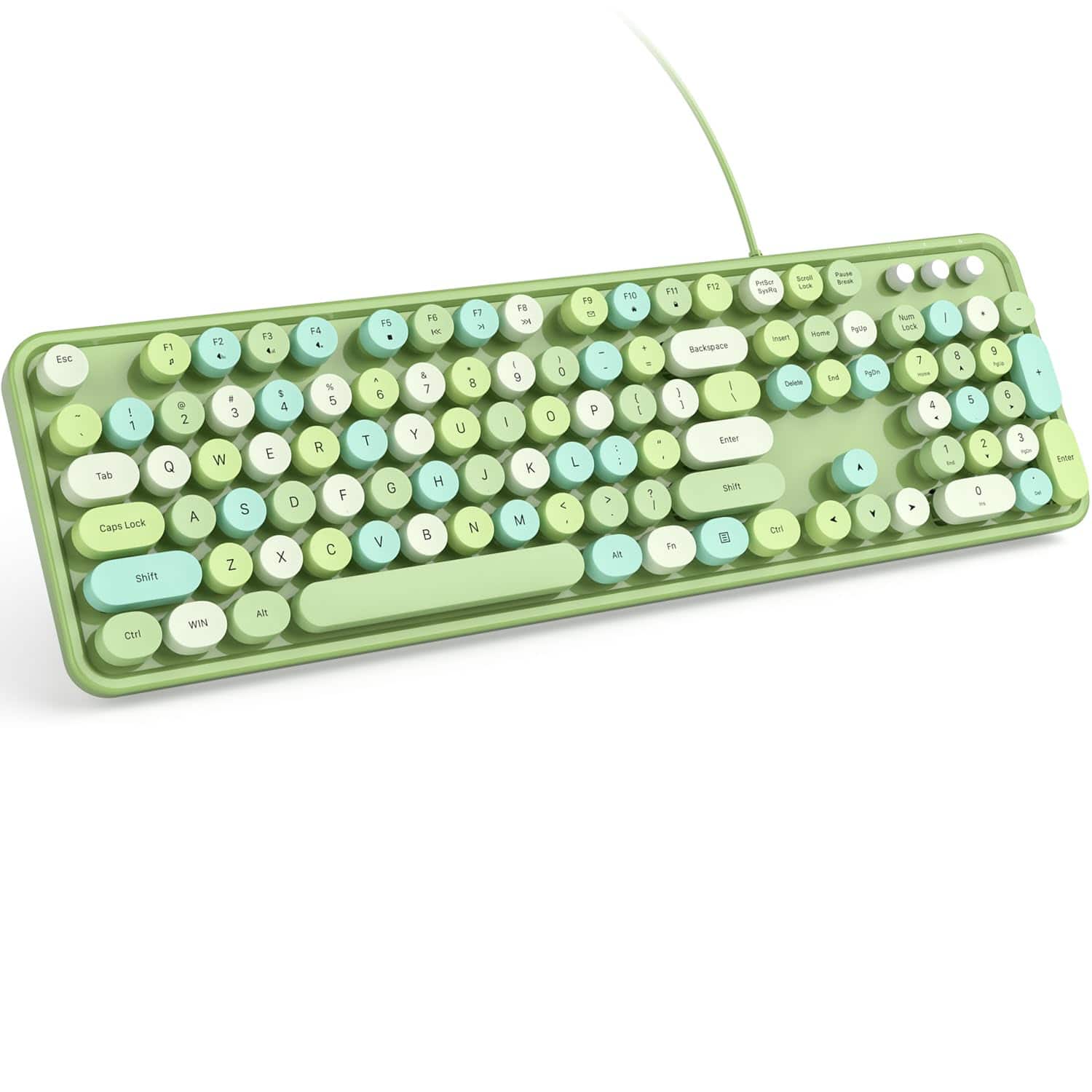 METALTON - Computer Colorful Retro Round Plug And Play Typewriter Cute Keyboards For Windows Laptop Pc Desktop - D_Green Colorful