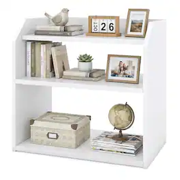 Gymax - 3-Tier Desktop Bookshelf w/Raised Top Guardrails Space-Saving Desk Display Shelf - White