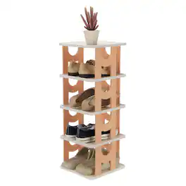 Unique Bargains - 5-Tier Free Standing Shoe Rack, Vertical Narrow Stackable Organizer for Front Door Garage Closet - Pink