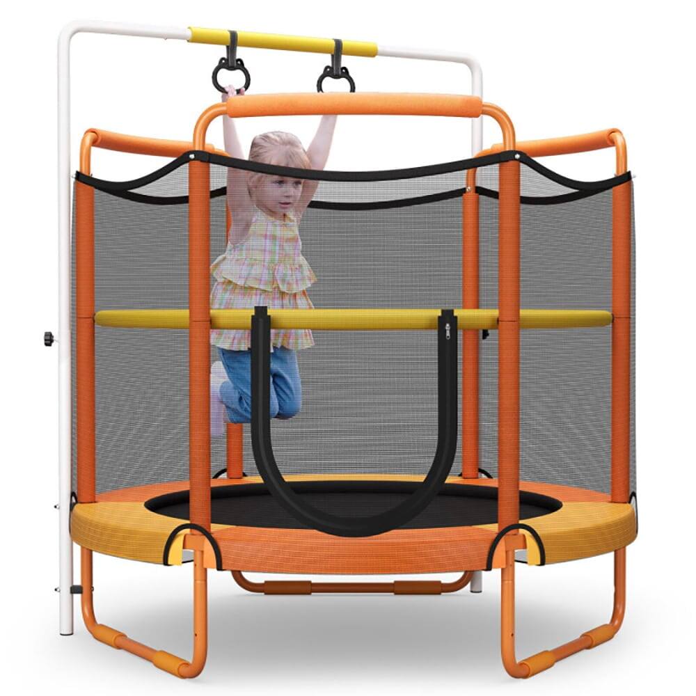 Front. Pefilos - 5 Feet Kids 3-in-1 Game Trampoline with Enclosure Net Spring Pad-Blue, Bounce Trampoline for Outdoor as Garden, Park - Blue.