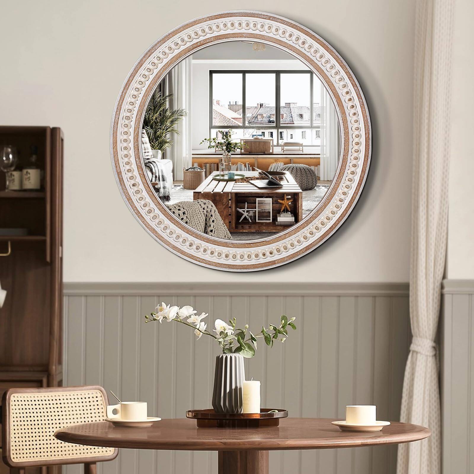 Cedar Assembly Rustic Round Wall Mirrors Wooden Farmhouse Circle Mirror ...
