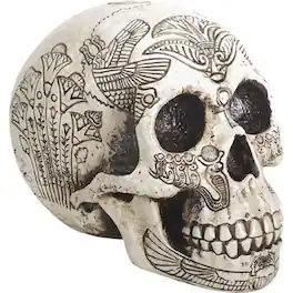 Pacific Trading - Ancient Egypt Human Skull Etched with Egyptian Symbols Figurine Skeleton 6 inch - Beige