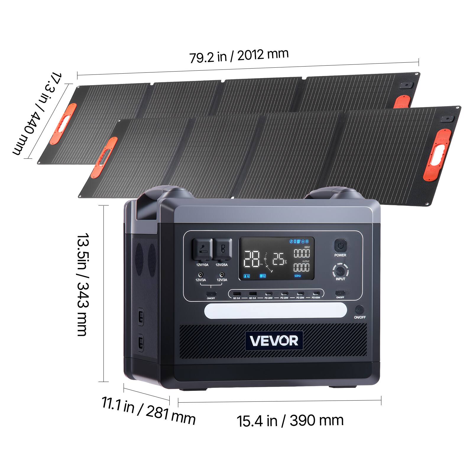 17.3 in / 440 mm  
79.2 in / 2012 mm  
13.5 in / 343 mm  
11.1 in / 281 mm  
15.4 in / 390 mm