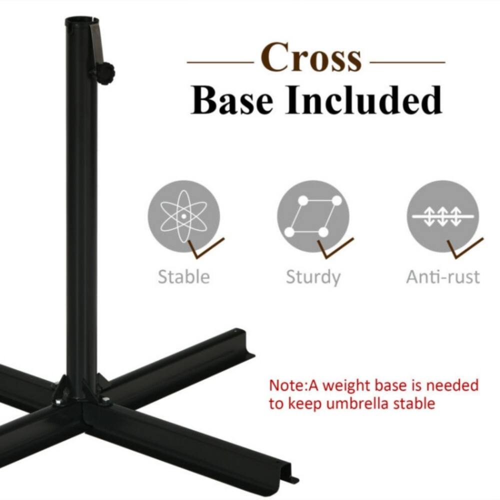 Cross Base Included  
Stable  
Sturdy  
Anti-rust  

Note: A weight base is needed to keep umbrella stable