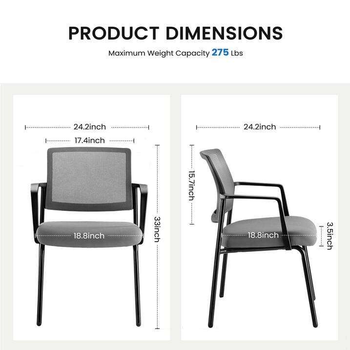 PRODUCT DIMENSIONS  
Maximum Weight Capacity: 275 Lbs  
24.2 inch (Width)  
17.4 inch (Height)  
18.8 inch (Seat Depth)  
33 inch (Overall Height)  
15.7 inch (Armrest Height)  
3.5 inch (Seat Thickness)