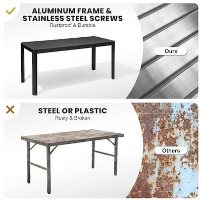 ALUMINUM FRAME & STAINLESS STEEL SCREWS  
Rustproof & Durable  
Ours  

STEEL OR PLASTIC  
Rusty & Broken  
Others