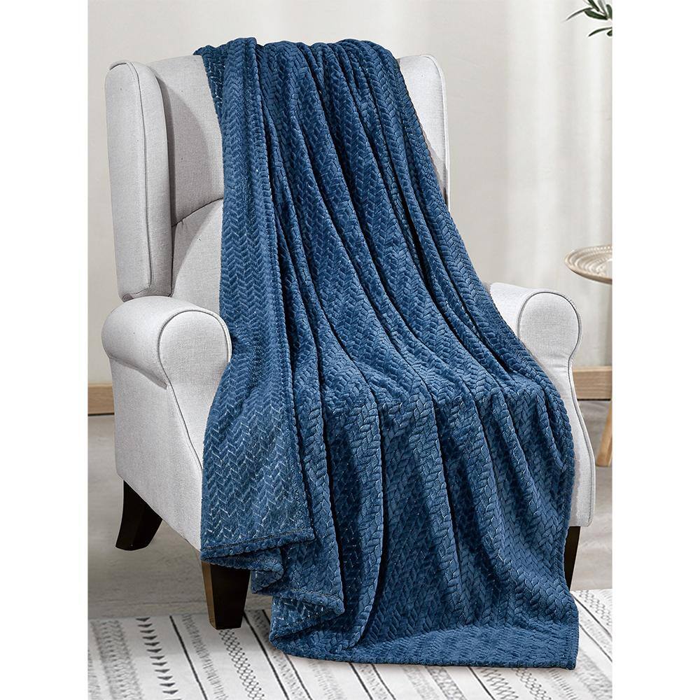 Alt View 1. Noble House - Plazatex Montana plush Decorative Warm and Comfortable Machine Washable Throw 50" x 60" Navy - Navy.