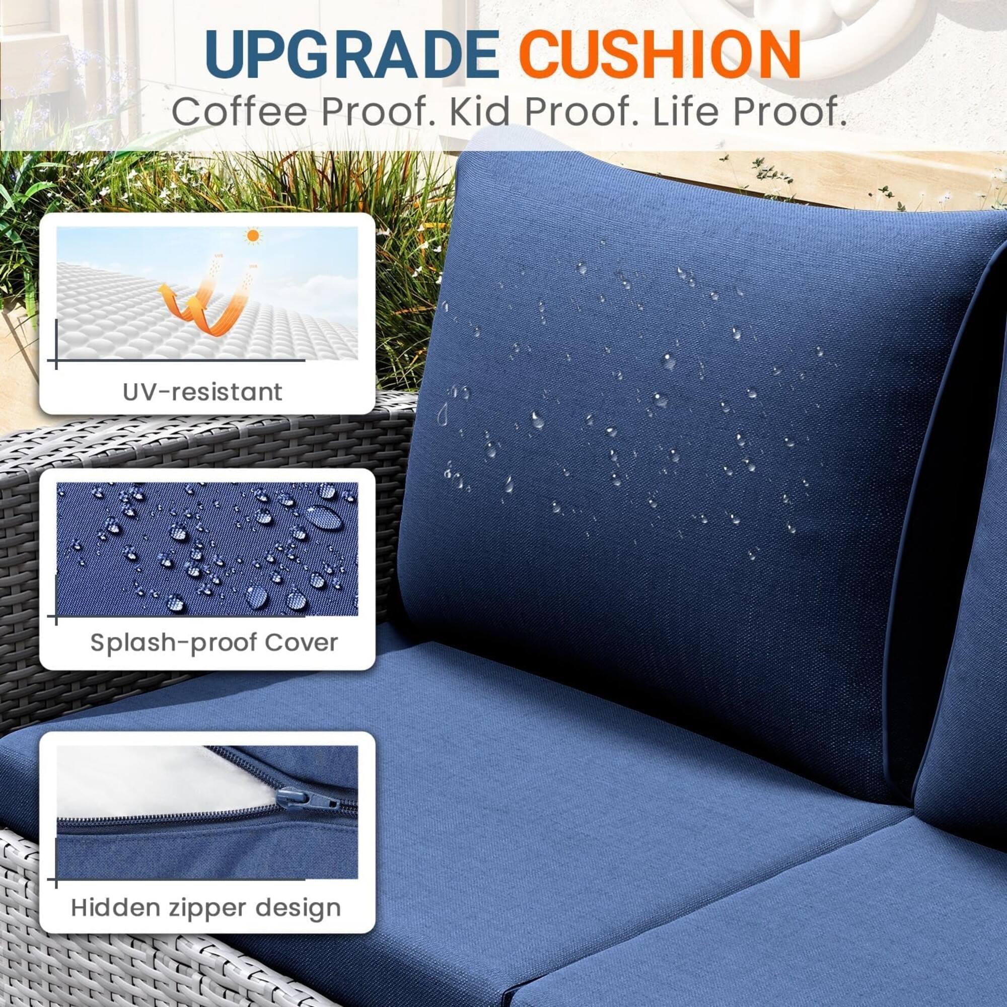 UPGRADE CUSHION  
Coffee Proof. Kid Proof. Life Proof.  
UV-resistant  
Splash-proof Cover  
Hidden zipper design