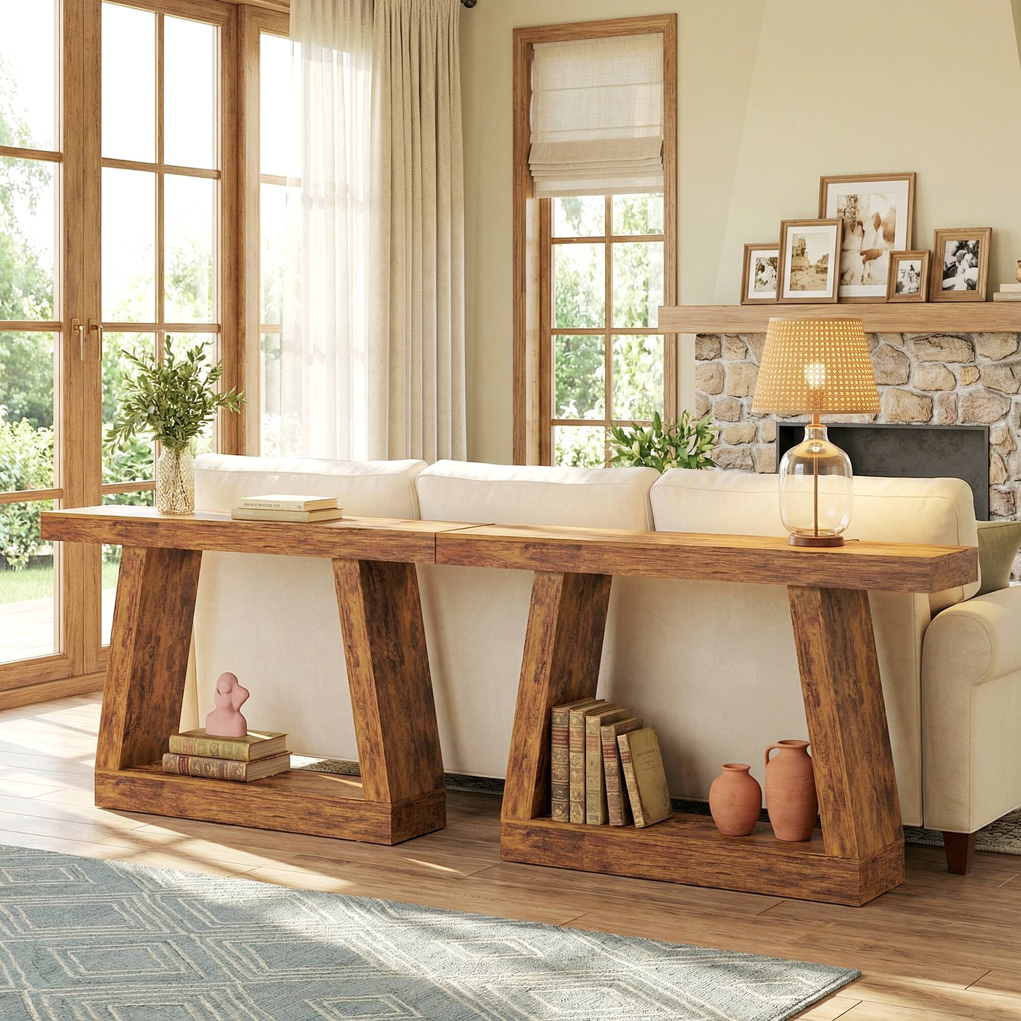 Alt View 5. Homcom - Farmhouse Console Table, 2-Tier Entryway Table with Storage for Hallway, Living Room, Behind Couch - Dark brown.