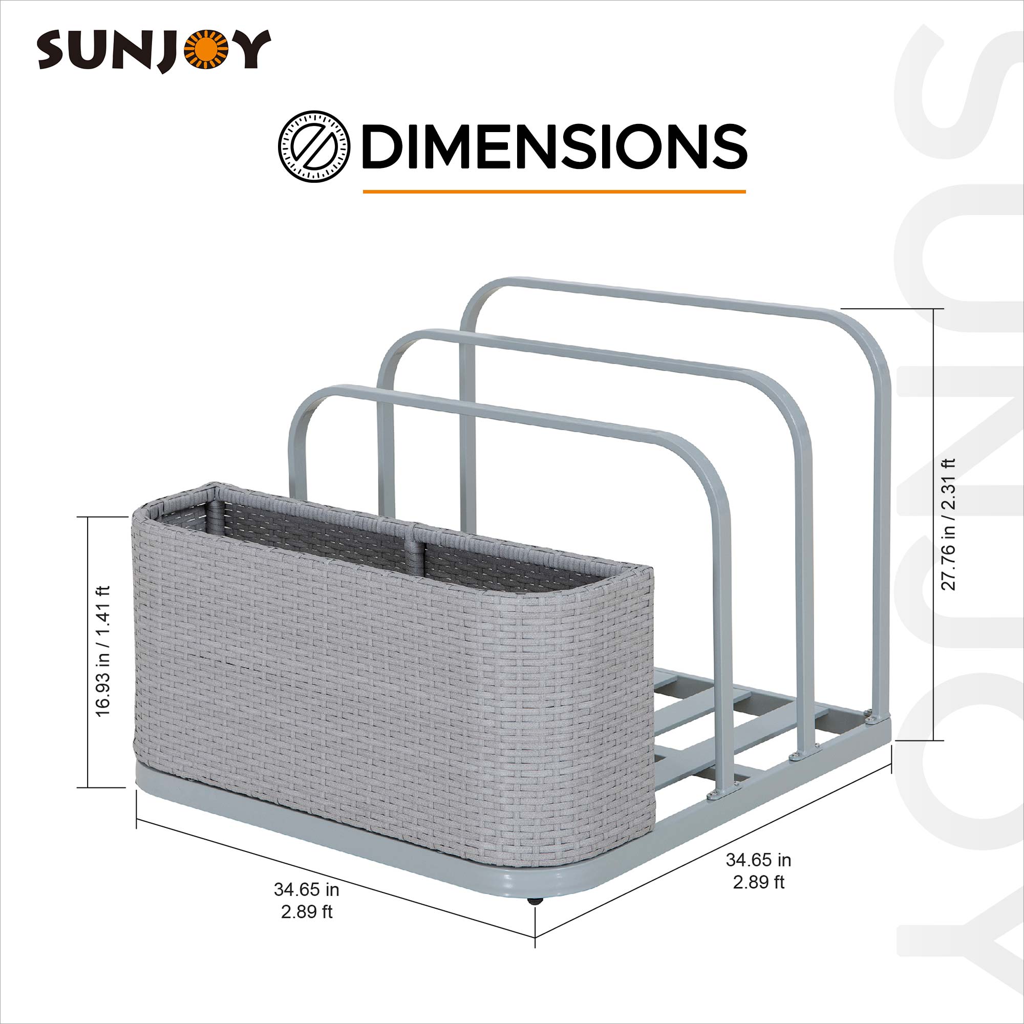 SUNJOY  
DIMENSIONS  

16.93 ft in / 1.41 ft  
34.65 in / 2.89 ft  
27.76 in / 2.31 ft