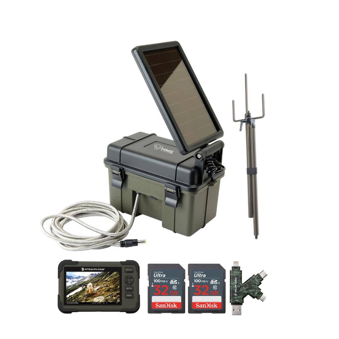 Stealth Cam - Trail Camera Mount Stick with Solar Battery Pack Card Viewer 32GB Memory Cards and Card Reader