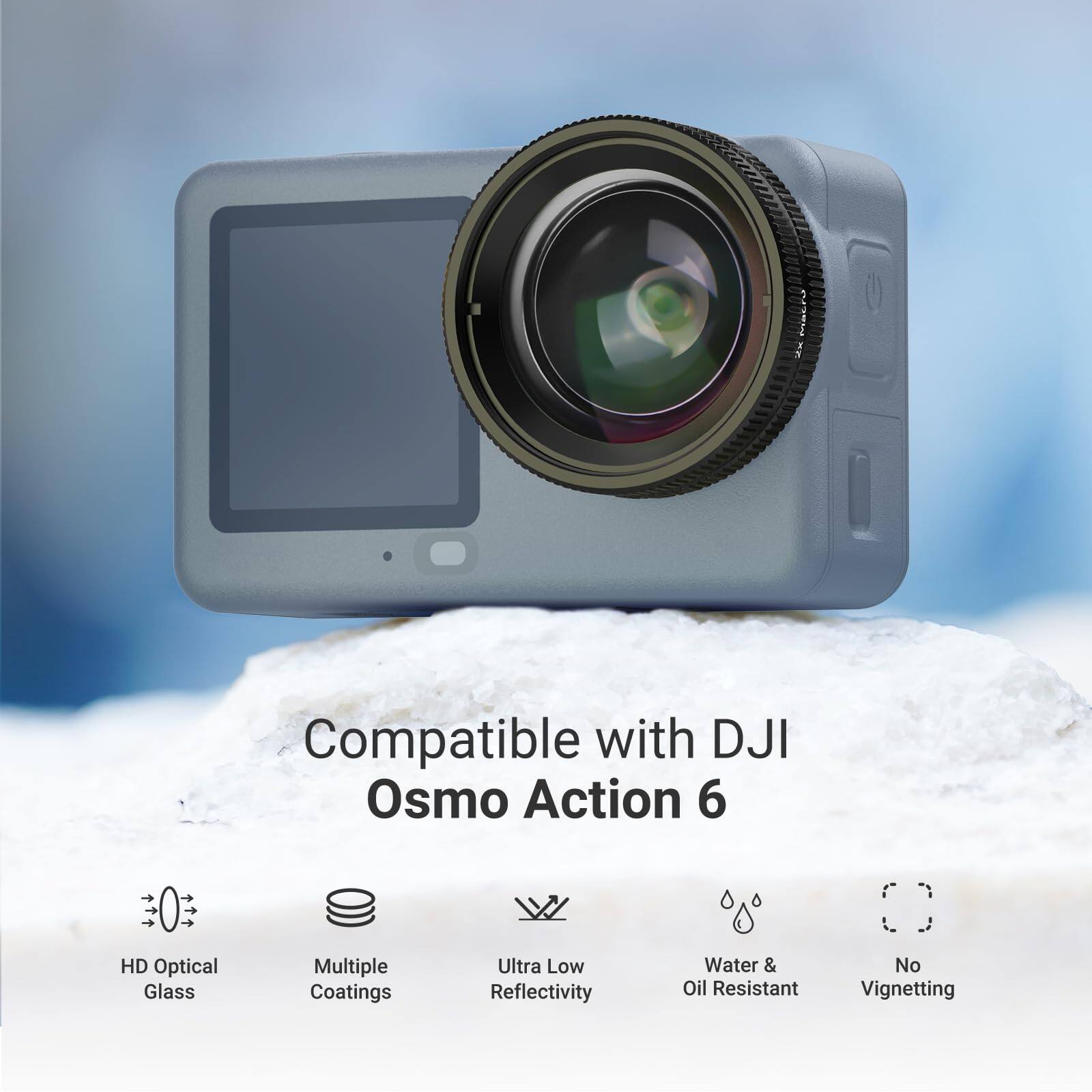 FaLn I Compatible with DJI Osmo Action 6 HD Optical Glass Multiple Coatings Ultra Low Reflectivity Water & Oil Resistant No Vignetting