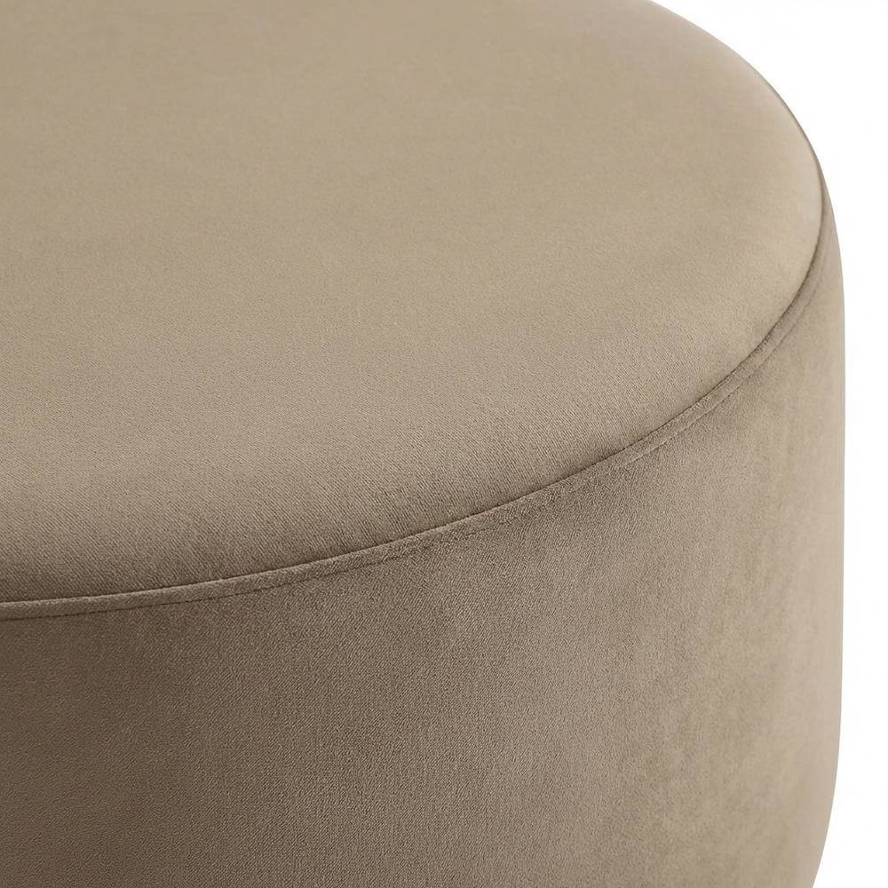 Alt View 1. Outdoor Escape - Velvet Upholstered Ottoman With 29-Inch Round Top And Stylish Design - Brown.