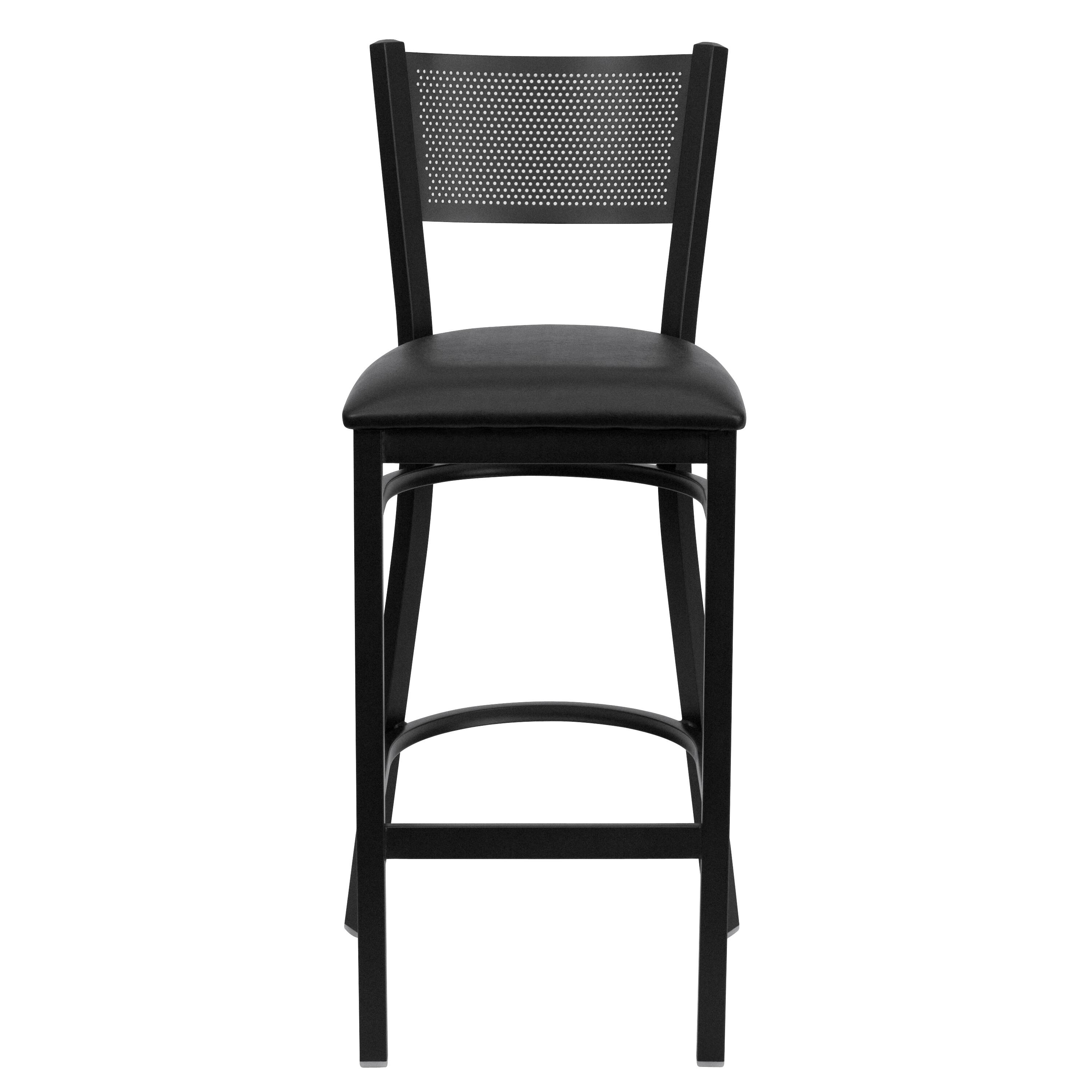 Alt View 4. Emma + Oliver - Grid Back Metal Restaurant Dining Barstool - Black Vinyl Seat/Black Metal Frame.