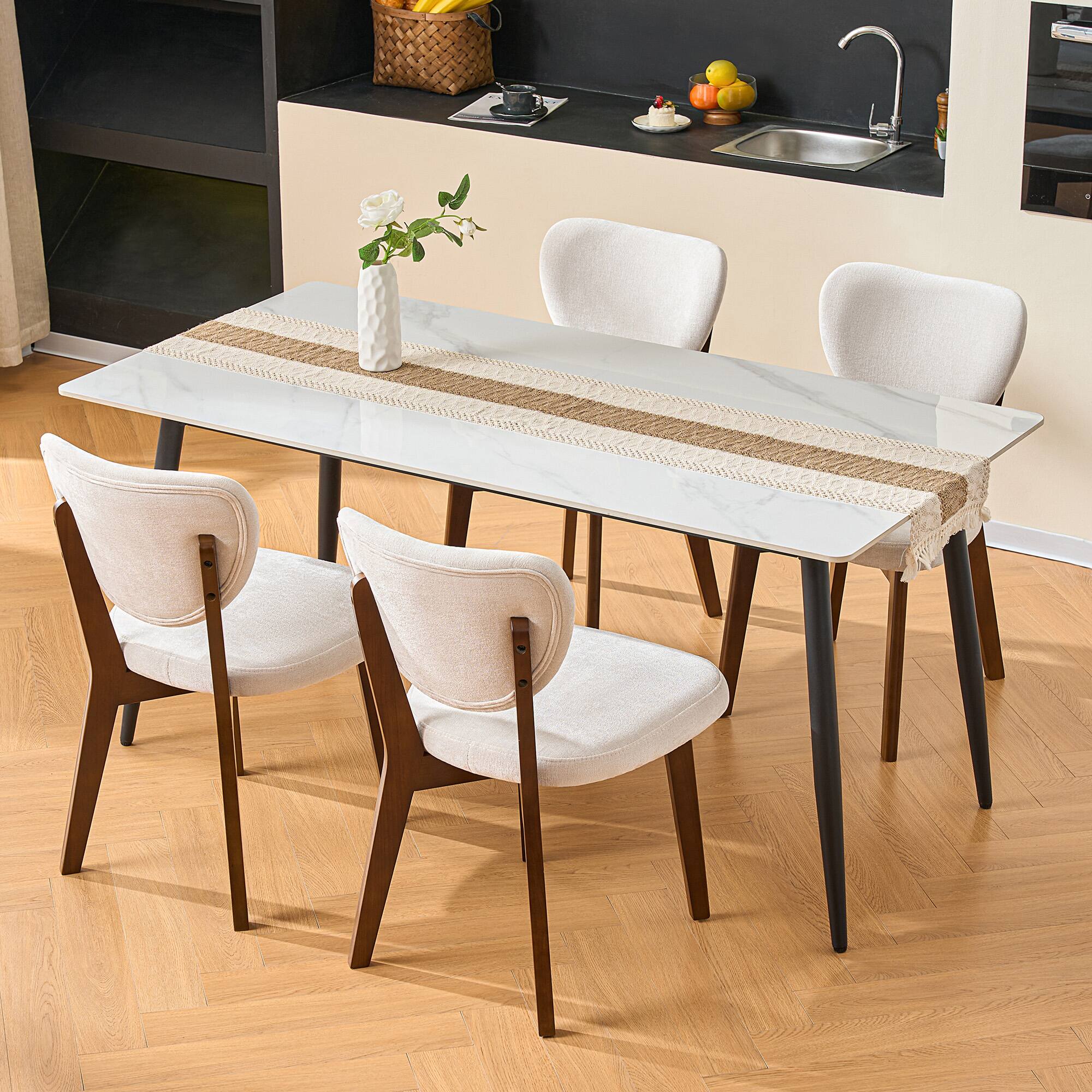 Angle. KERDOM - Classic Dining Chairs Set of 4, Armless Farmhouse Style Restaurant Chair Balcony Guest Chair, Upholstery Velvet Fabric - Beige.