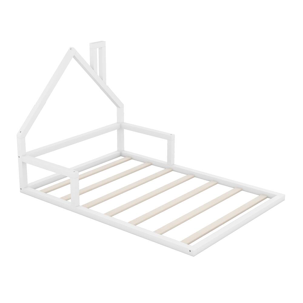Alt View 10. Loheer - Loheer Full Size House Bed White Wood Floor Bed with House Shaped Headboard Kids House Bed Full Size - White.