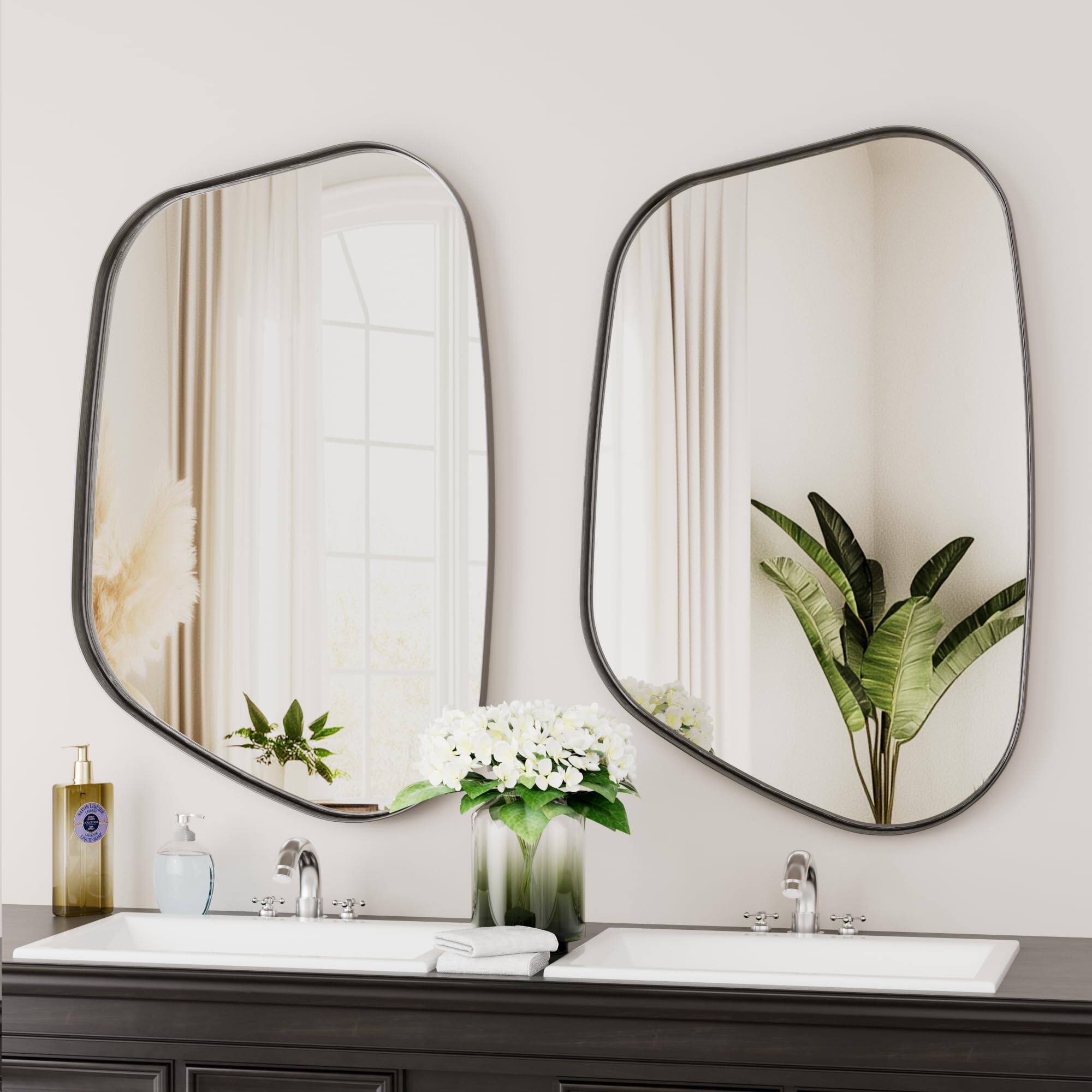 Alt View 1. TECH SAFARI - Irregular Wall Mirror Bathroom Mirrors Asymmetrical Artistic Decorative For Living Room Bedroom Hallway Ent - Black 40"L x 26"W Trapezoid Style.