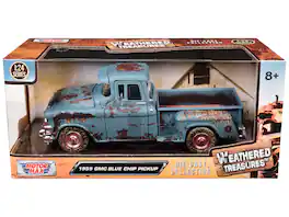 1955 GMC Blue Chip Pickup Truck Matt Blue (Rusted) "Weathered Treasures" Series 1/24 Diecast Model Car by Motormax