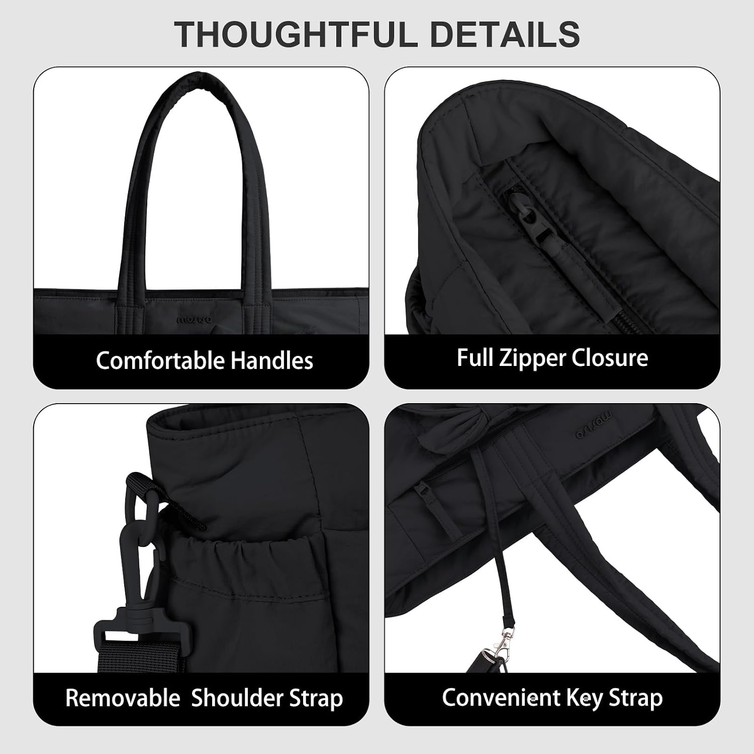 THOUGHTFUL DETAILS

- Comfortable Handles
- Full Zipper Closure
- Removable Shoulder Strap
- Convenient Key Strap