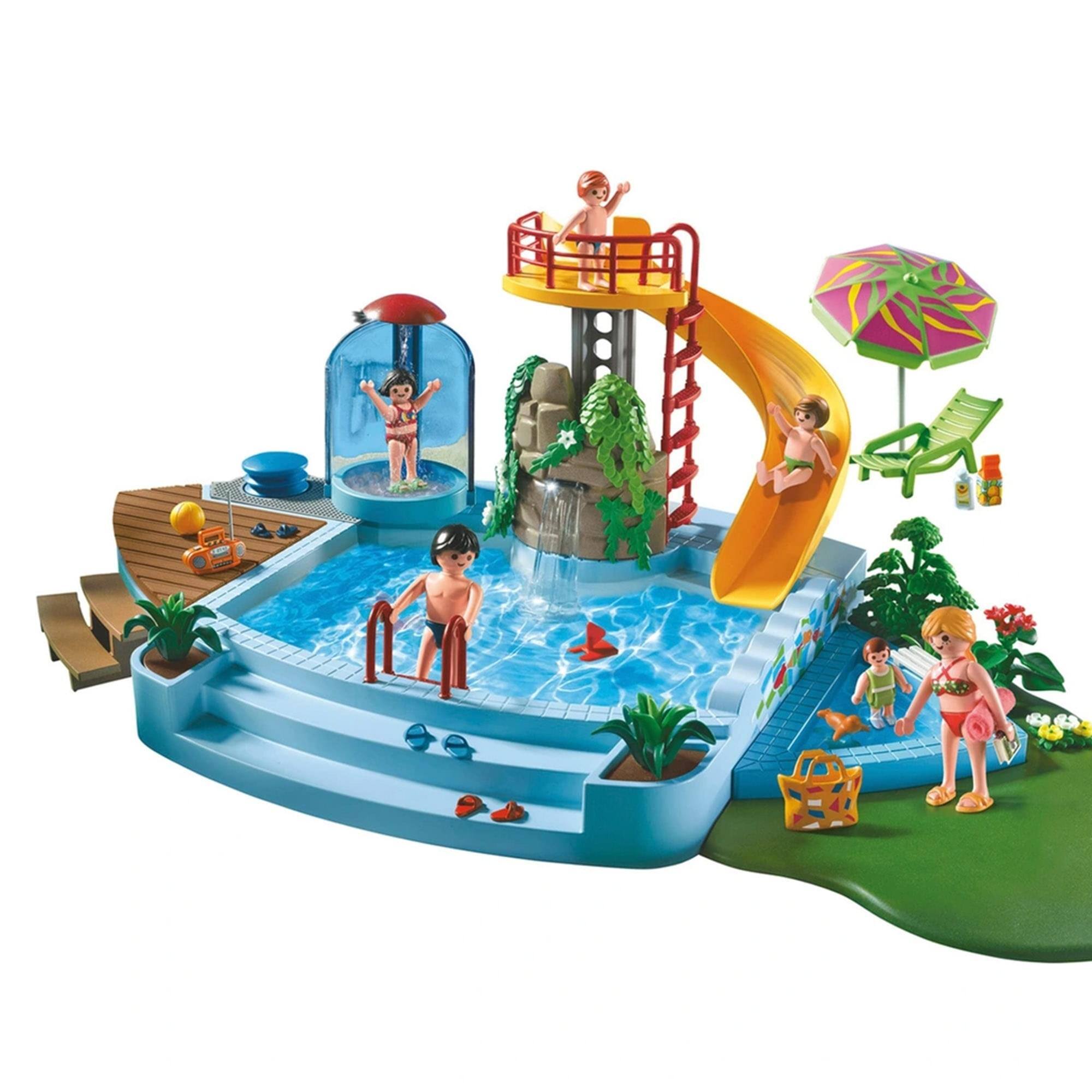 Alt View 1. Playmobil - Playmobil 4858 Family Fun Pool with Slide 133 Piece Building Set - Multi.