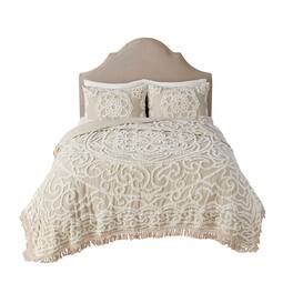 Gracie Mills - Ray Boho Tufted Cotton Chenille Medallion Fringe Coverlet Set - Taupe