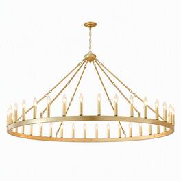 RYHNUYNE - 36-Light Extra Large Gold Wagon Wheel Chandelier for High Ceilings, Rustic Farmhouse Round Pendant Light for Dining Room