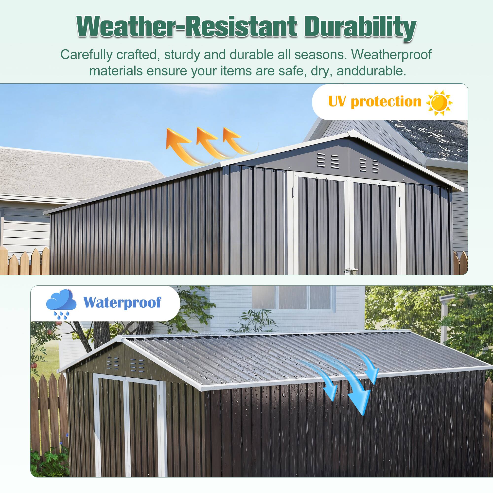 Weather-Resistant Durability

Carefully crafted, sturdy and durable all seasons. Weatherproof materials ensure your items are safe, dry, and durable.

UV protection

Waterproof