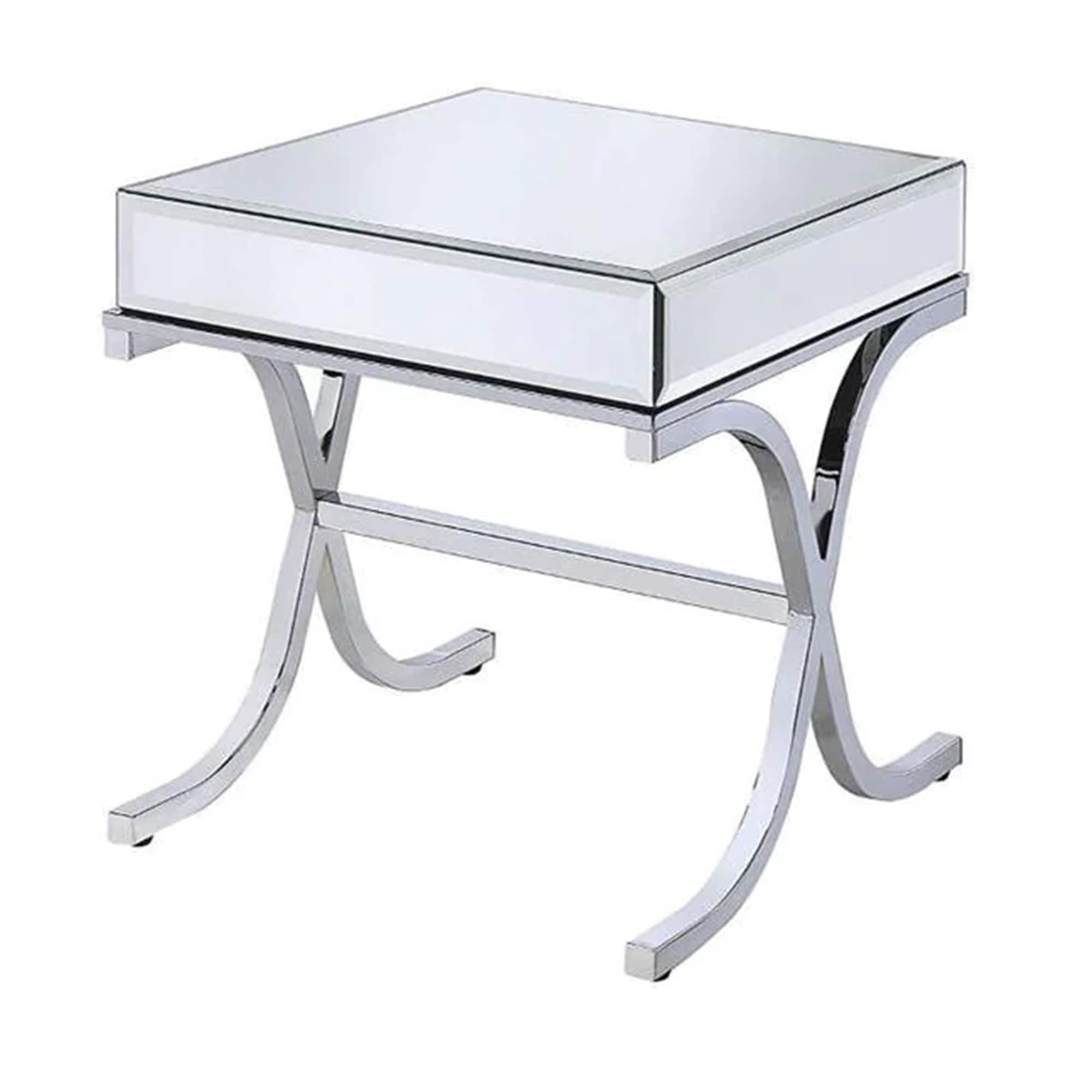 Manhattan Lane - Contemporary Style Metal and Mirror Square End Table - Silver