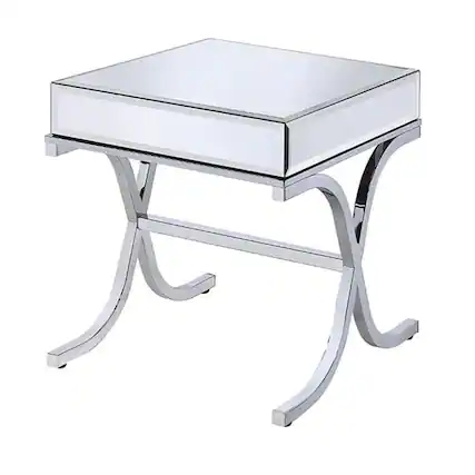 Front. Manhattan Lane - Contemporary Style Metal and Mirror Square End Table - Silver.