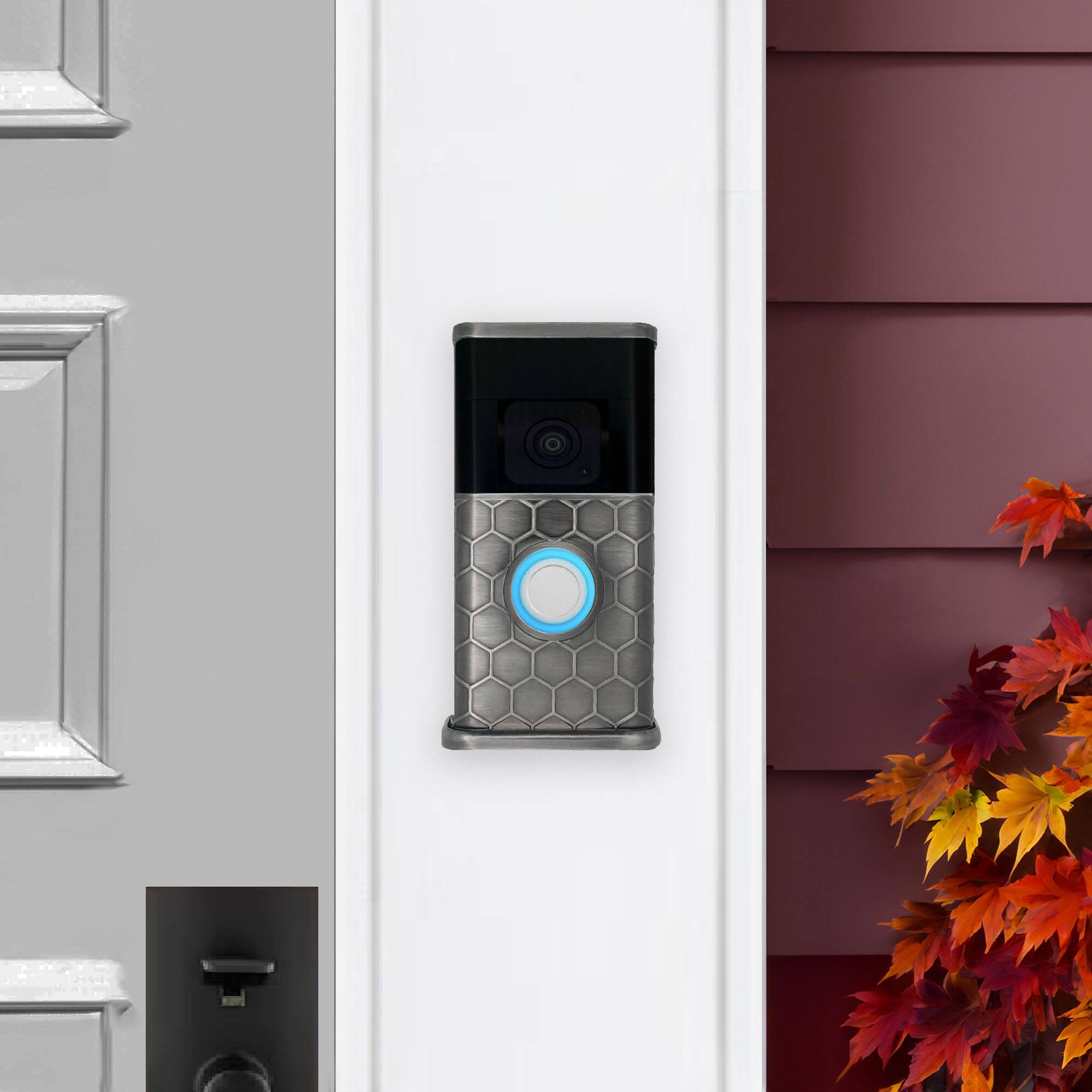 Alt View 3. Michael Healy - Honeycomb Video Doorbell Cover (Ring 3, 3 Plus, 4, Battery Plus and Battery Pro) - Antique Pewter.