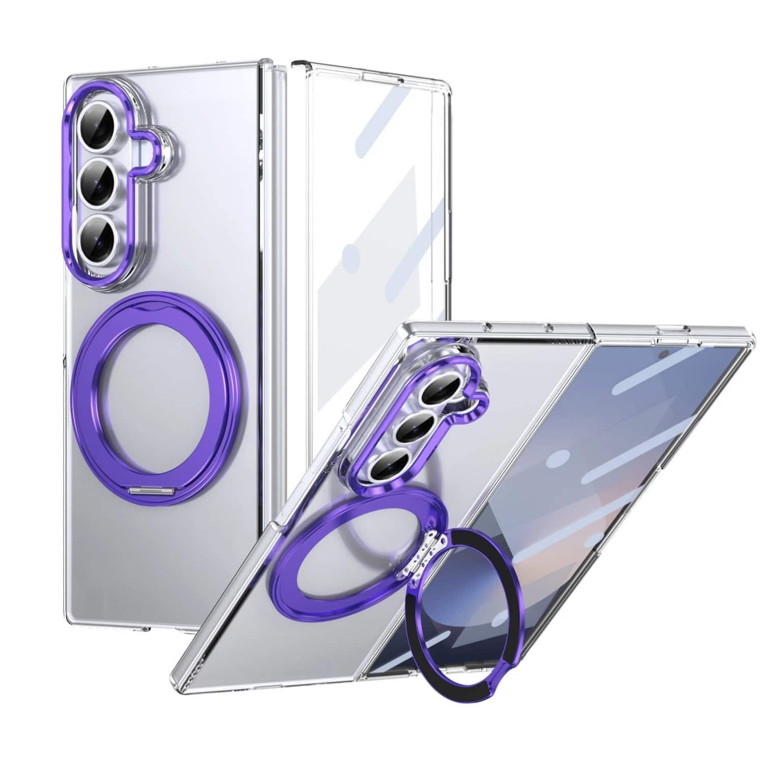Stock Preferred - Clear Magnetic Ring Stand Case for Samsung Galaxy Z Fold 7 - Purple