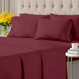 CGK Linens - Ultra Soft Solid 6 Piece Sheet Set - Comfortable Bed Sheets & Extra Pillowcases - Queen - Burgundy