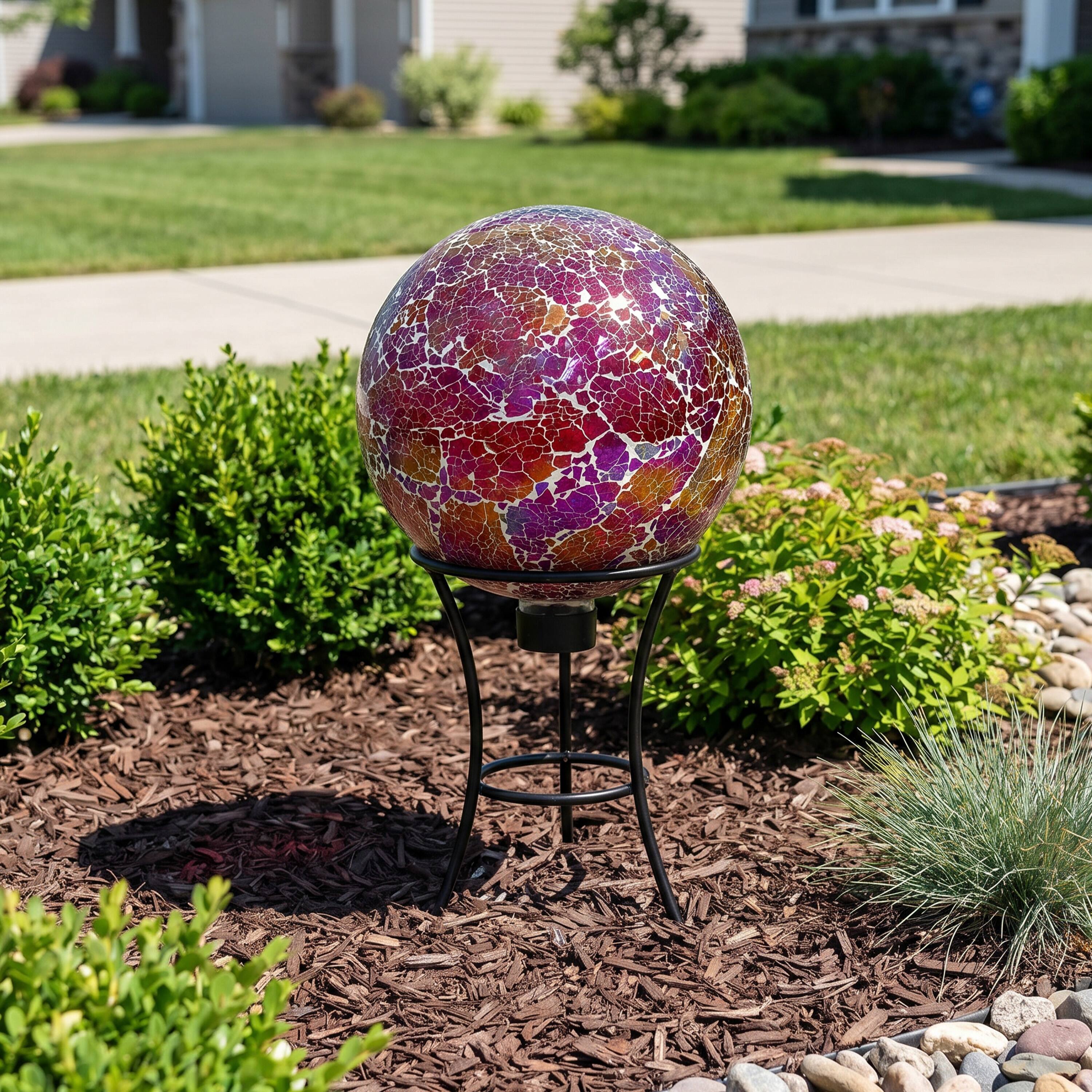 Alt View 8. Sunnydaze - Crackled Glass Mosaic Gazing Globe - 10 in - 2pk - Pearl Pink.