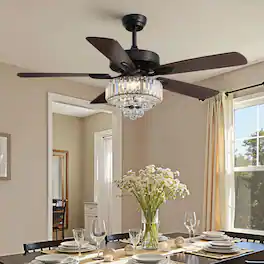 Siljoy - 52 Inch Crystal LED Ceiling Fan with Remote, 6 Speed Flush Mount Fandelier for Indoor Spaces