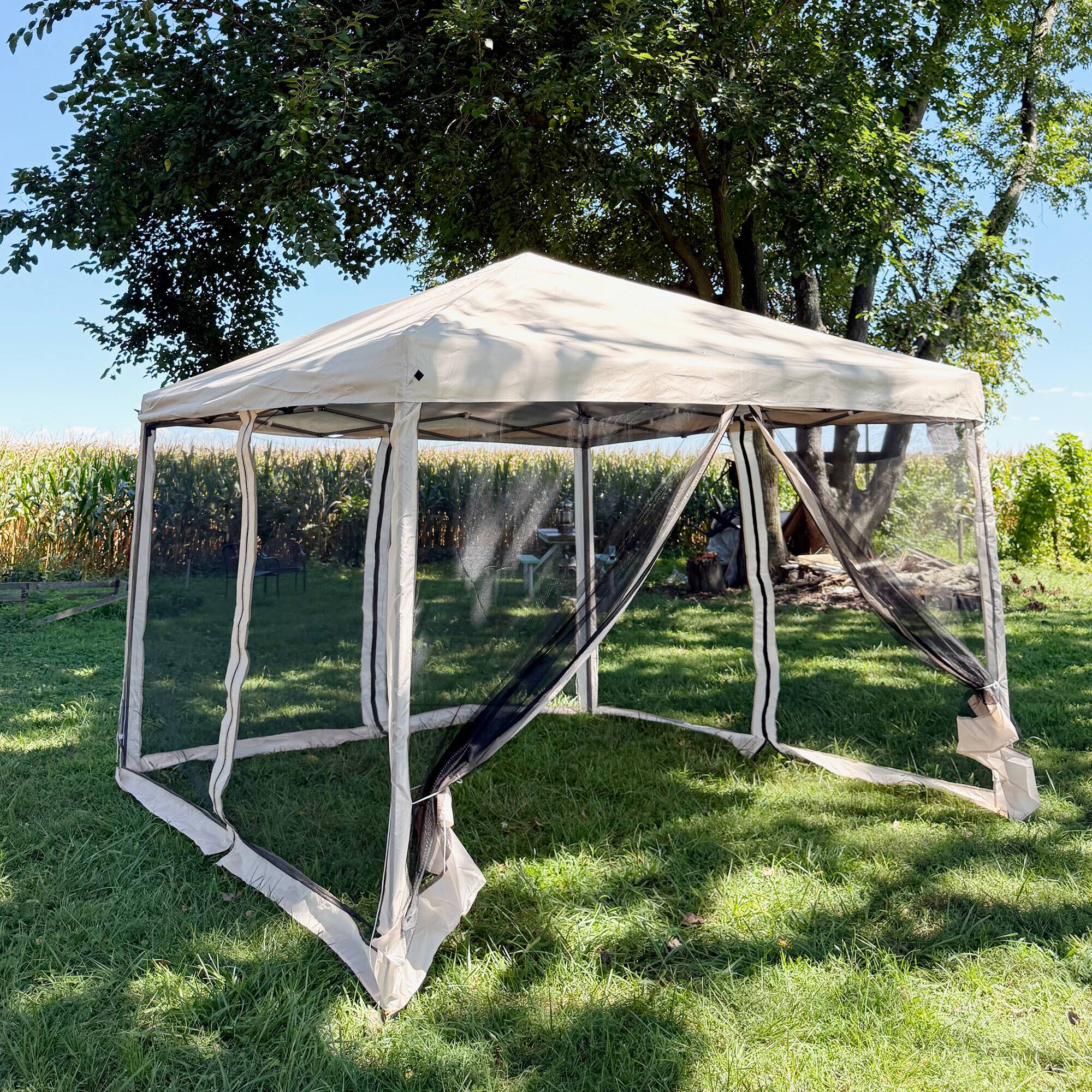 Alt View 7. Outsunny - 10' x 10' Pop Up Canopy with 4 Removable Sidewalls - Beige.