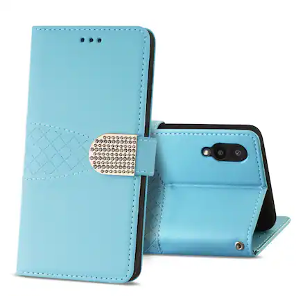 Front. Reiko - Samsung Galaxy A02 3-In-1 Wallet Case In Blue - Blue.