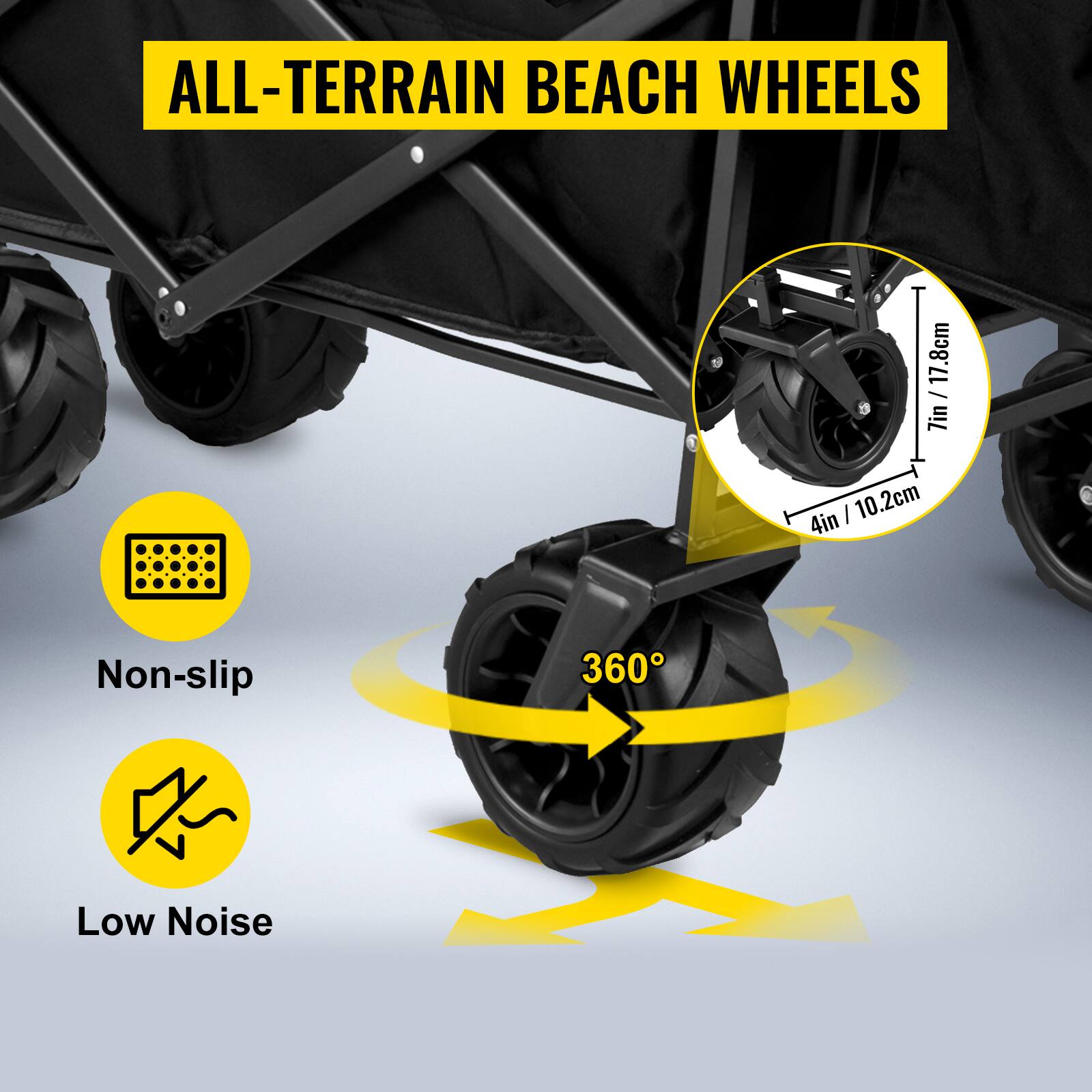 ALL-TERRAIN BEACH WHEELS 17.8cm / 7in I 10.2cm 10 4in Non-slip 360 Low Noise