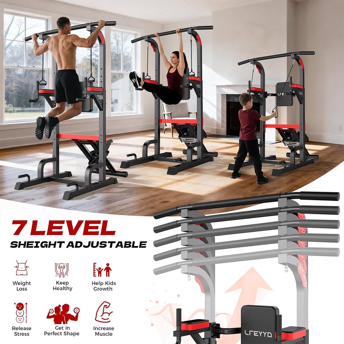7 LEVEL SHEIGHT ADJUSTABLE

Weight Loss
Keep Healthy
Help Kids Growth
Release Stress
Get in Perfect Shape
Increase Muscle

LFEYYD