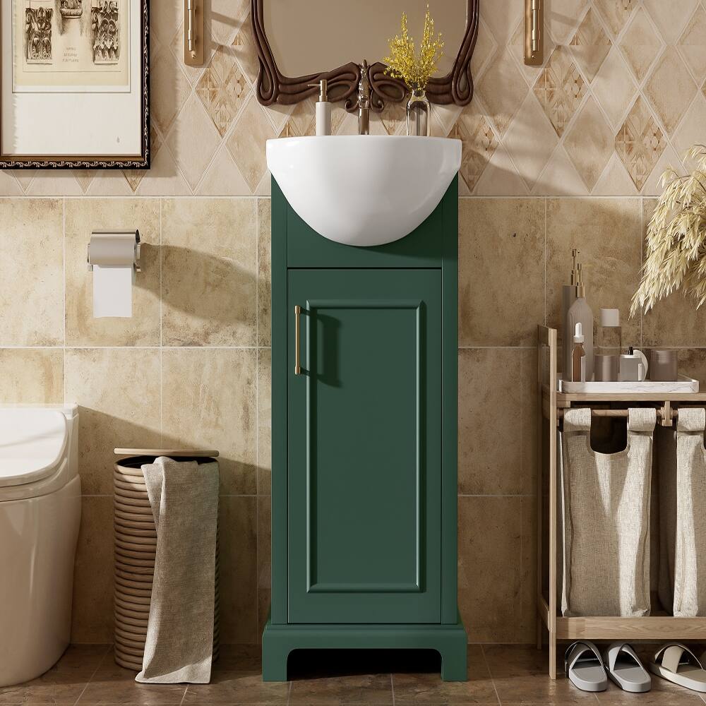 Alt View 8. Loheer - Loheer 20 inch bathroom vanity with ceramic sink, freestanding single vanity set, green - Green.