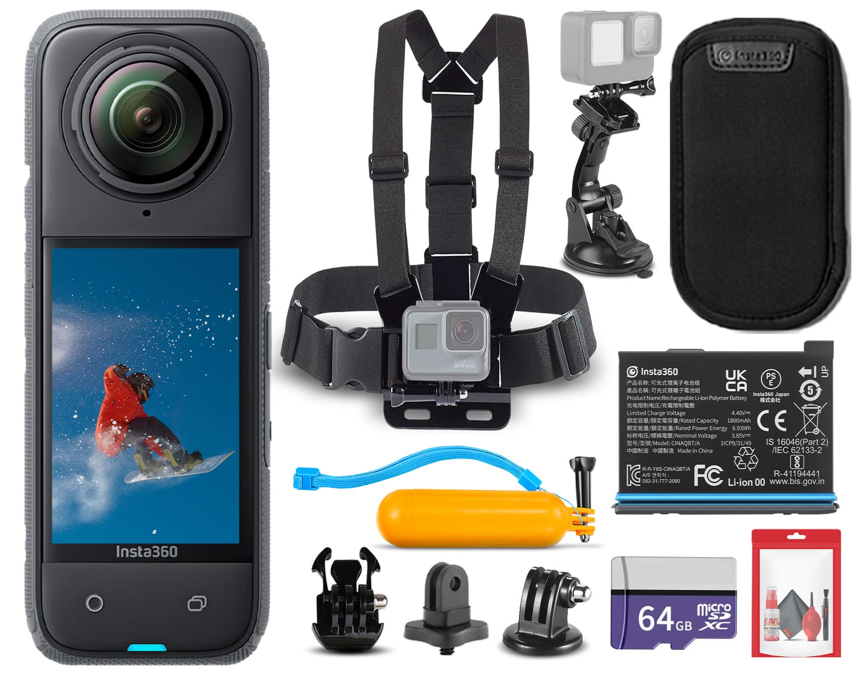 Insta360 - X4 Waterproof 360 Action Camera + 50-in-1 Accessory Kit + 64GB Card Bundle - Black